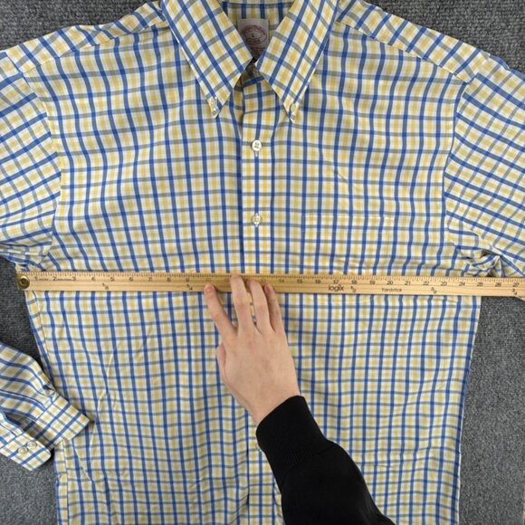 Brooks Brothers Non Iron Cotton Button Up Traditional Fit Large Yellow Blue - Picture 5 of 15
